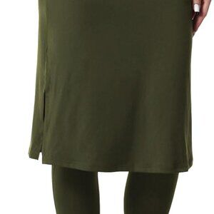 Women's Modest Army Green Midi Skirt with Leggings & Pockets for Activewear